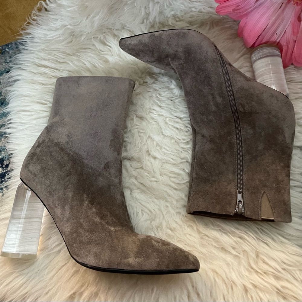 Jeffrey Campbell Lustful Lucite Heel Boots Taupe Suede 8